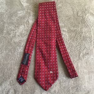 Burberrys Of London Men's Tie Red Check/Squares 100% Silk Made in Italy